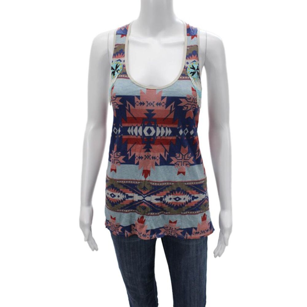 Denim & Supply By Ralph Lauren Women Aztec Blue Sleeveless Tank Neck Size M